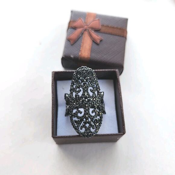 Judith Ripka Black 925 Sterling Silver Spinel Filigree Ring Size Goth Romantic
